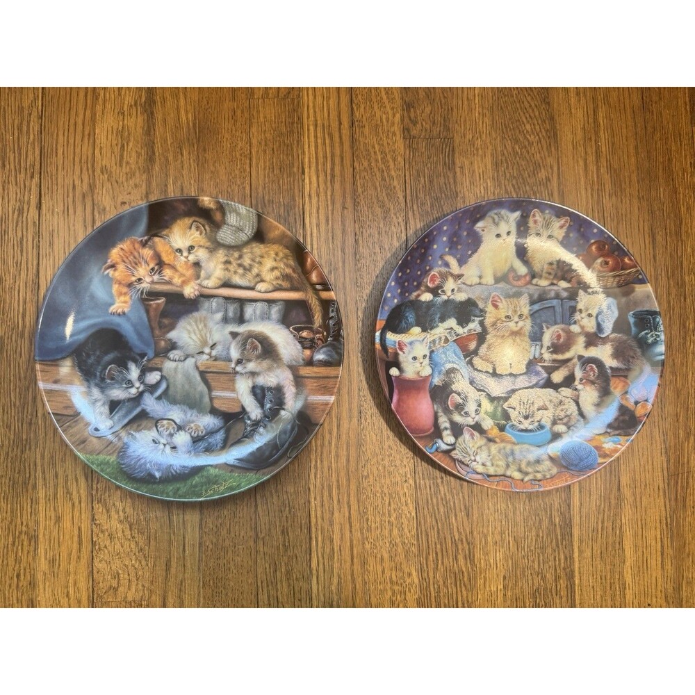 Cat Porcelain Collector Plates Set Pussyfooting and  Frisky Business